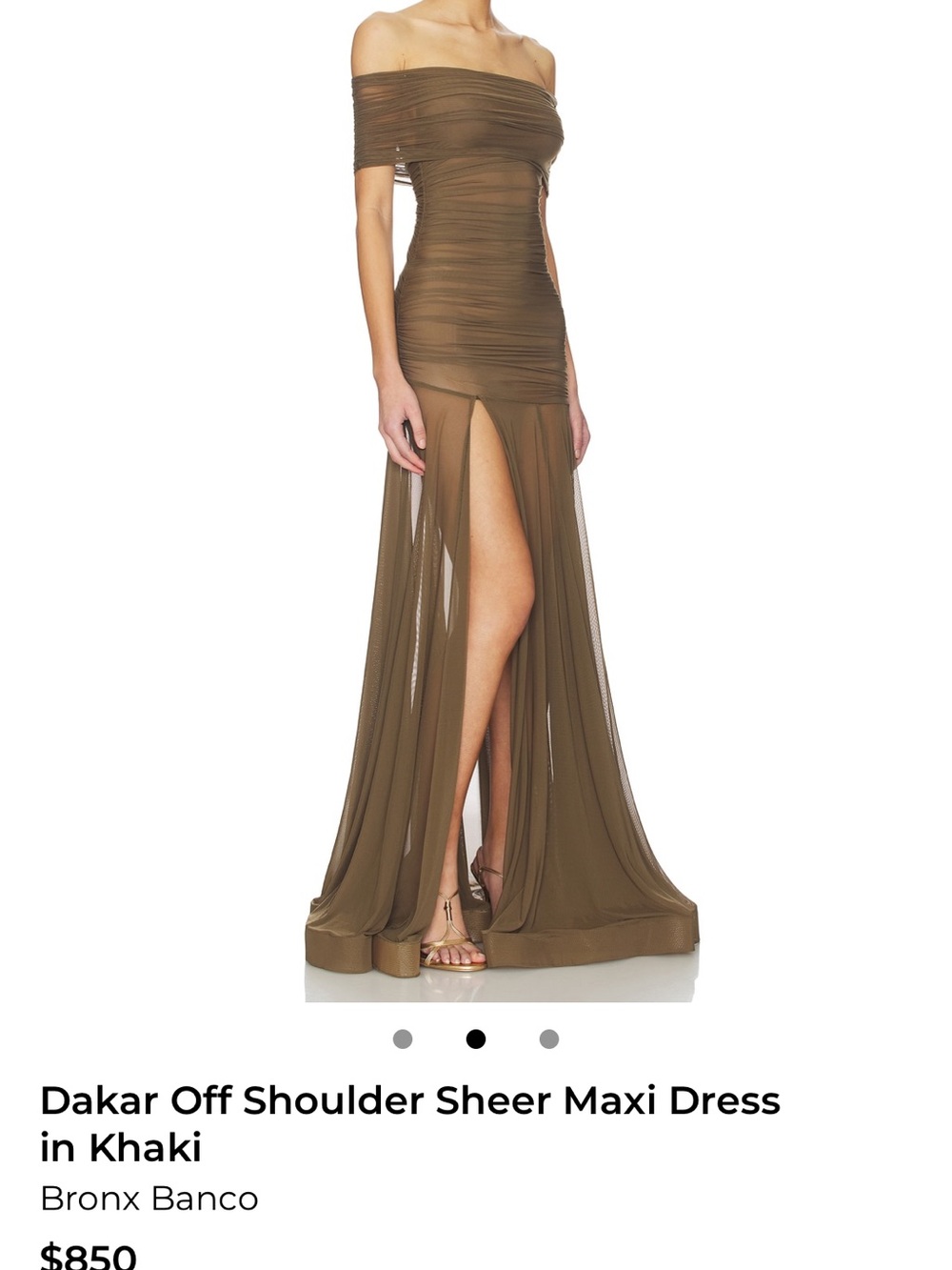 NWT Bronx and Banco Off-Shoulder Sheer Maxi Dress in Khaki - Picture 3 of 5